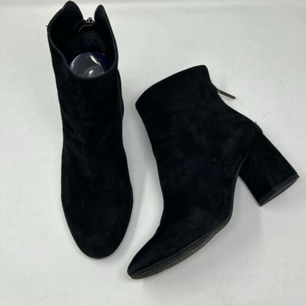 Gianni Bini Suede Block Heel Booties Black Sz 7.5 Back Zipper Leather Ankle Boot
